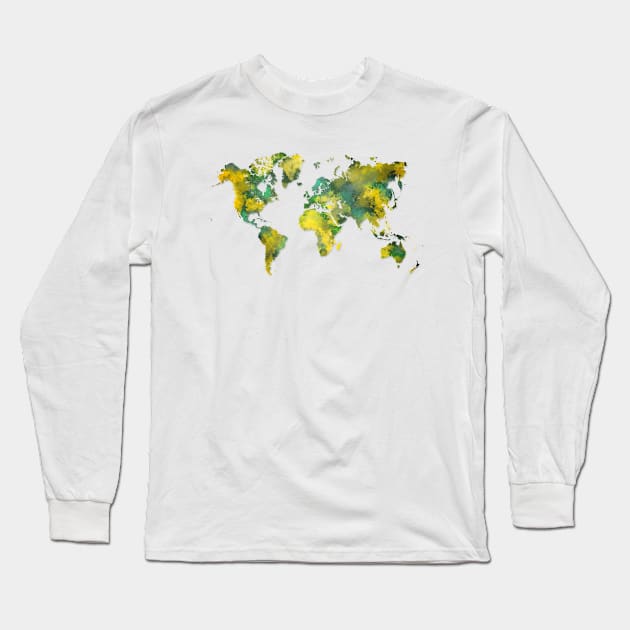 world map green yellow Long Sleeve T-Shirt by JBJart